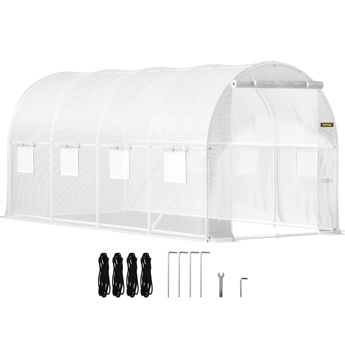 15' x 7' Tunnel Greenhouse, Galvanized Steel Frame, PE Cover, 8 Mesh Windows