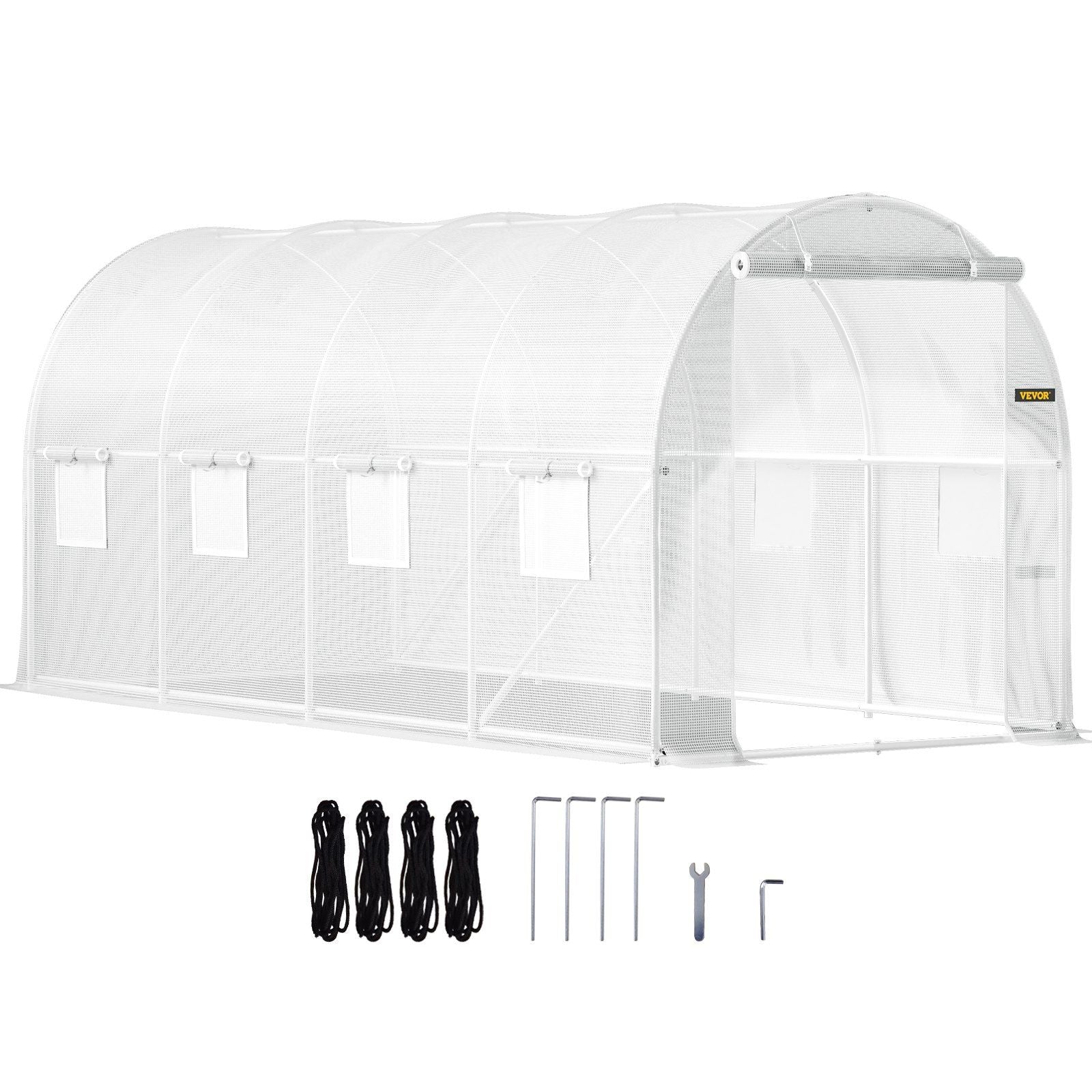 15' x 7' Tunnel Greenhouse, Galvanized Steel Frame, PE Cover, 8 Mesh Windows
