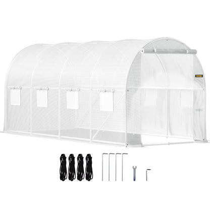 15' x 7' Tunnel Greenhouse, Galvanized Steel Frame, PE Cover, 8 Mesh Windows