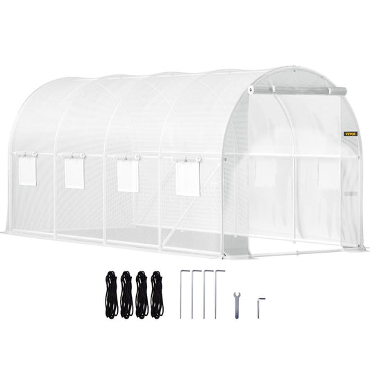 15' x 7' Tunnel Greenhouse, Galvanized Steel Frame, PE Cover, 8 Mesh Windows