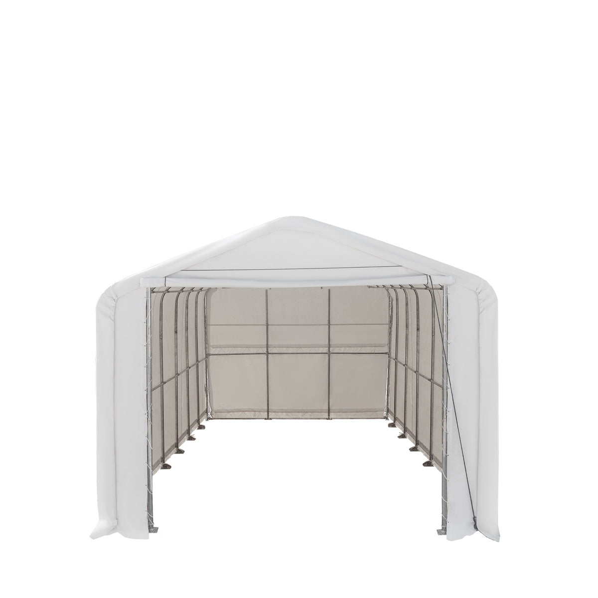 18’ x 30’ RV/Motorhome Storage Shelter, 17 oz PVC Fabric Cover, Front Roll-Up Door, Enclosed Rear Wall, 3-Layer Galvanized Steel Frame, 13’ Straight Sidewalls, TMG-ST1830-1