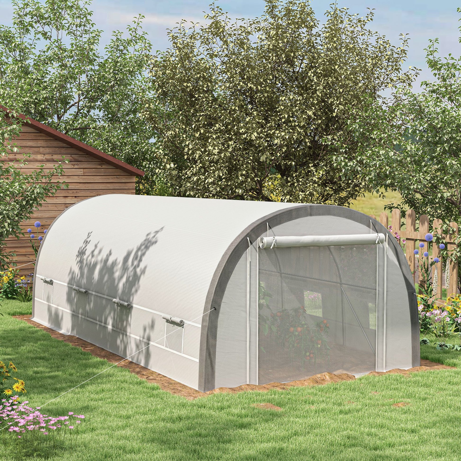 19.5' x 10' Large Walk-In Hoop Tent Greenhouse, Galvanized Steel Frame, PE Cover, Roll-Up Door & Windows