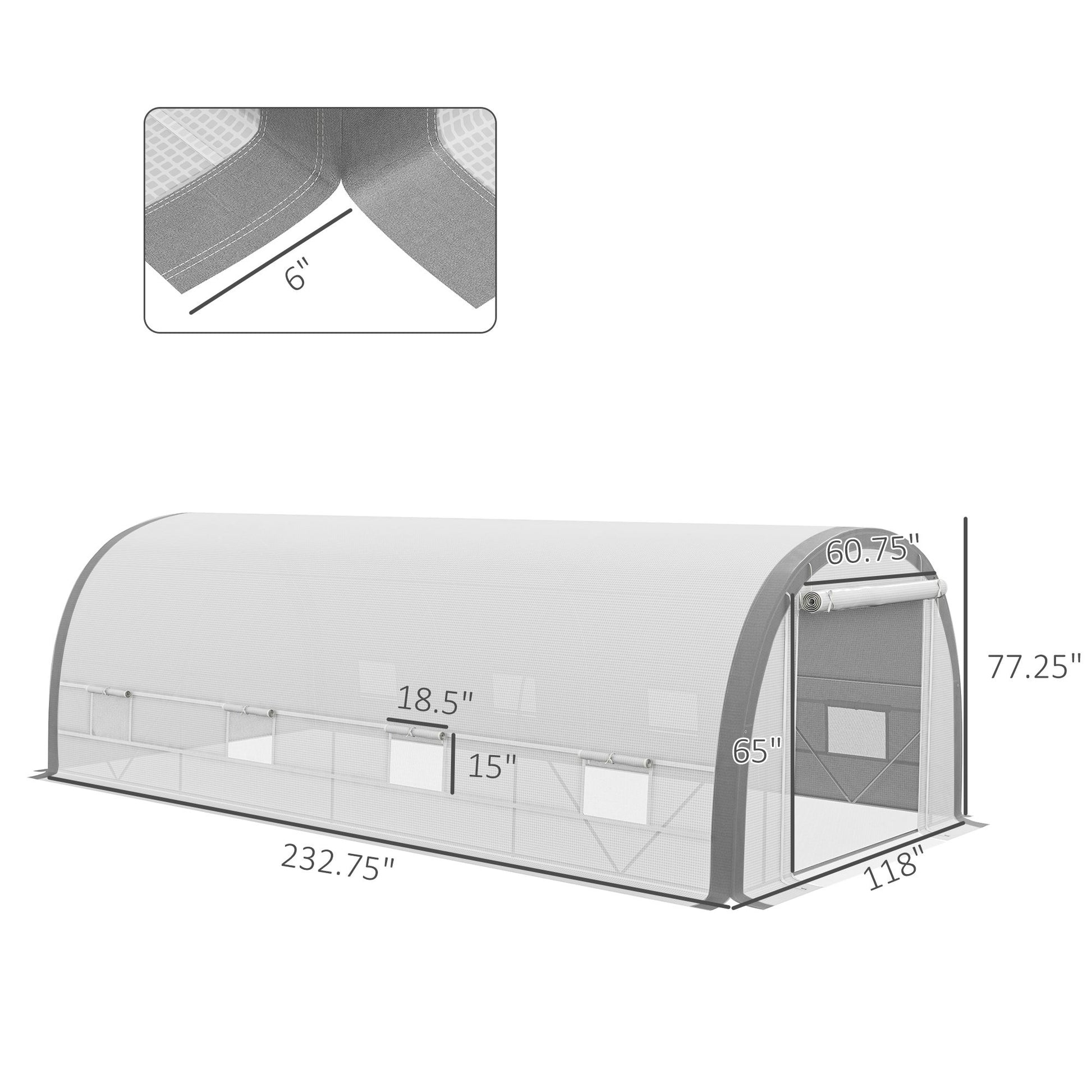 19.5' x 10' Large Walk-In Hoop Tent Greenhouse, Galvanized Steel Frame, PE Cover, Roll-Up Door & Windows