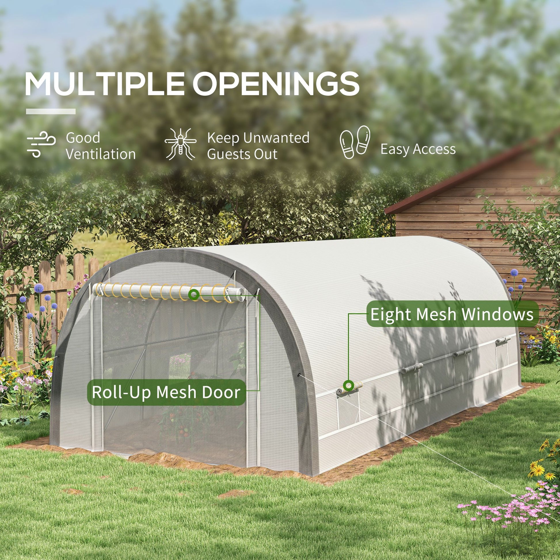 19.5' x 10' Large Walk-In Hoop Tent Greenhouse, Galvanized Steel Frame, PE Cover, Roll-Up Door & Windows