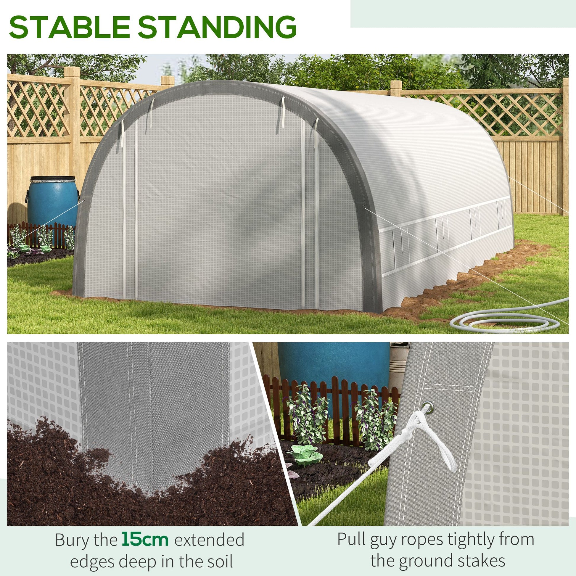 19.5' x 10' Large Walk-In Hoop Tent Greenhouse, Galvanized Steel Frame, PE Cover, Roll-Up Door & Windows
