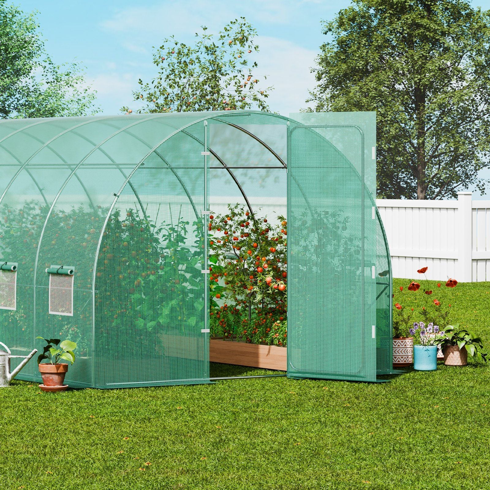 19.5' x 10' Tunnel Greenhouse, Heavy-Duty PE Cover & Galvanized Frame