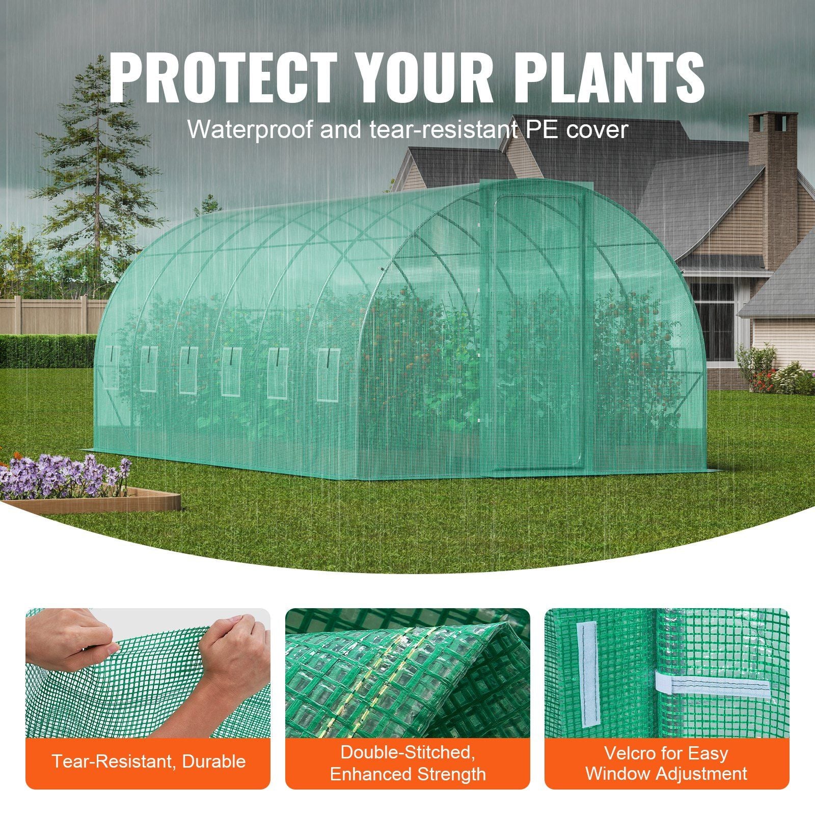 19.5' x 10' Tunnel Greenhouse, Heavy-Duty PE Cover & Galvanized Frame