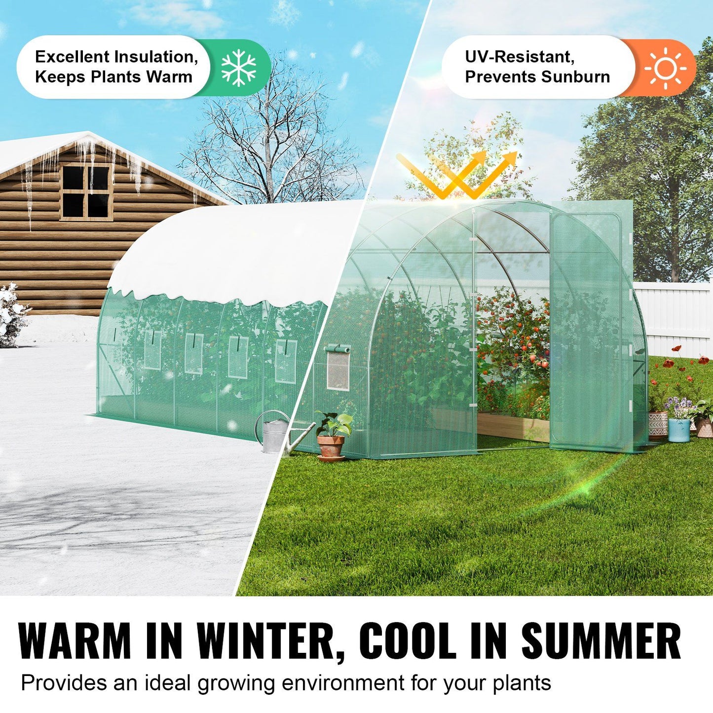 19.5' x 10' Tunnel Greenhouse, Heavy-Duty PE Cover & Galvanized Frame