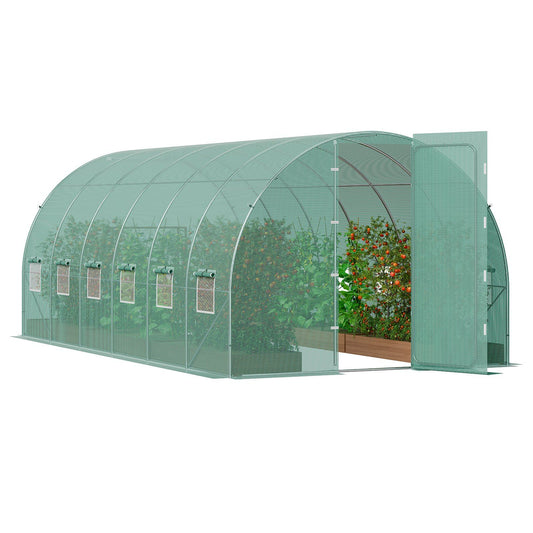 19.5' x 10' Tunnel Greenhouse, Heavy-Duty PE Cover & Galvanized Frame