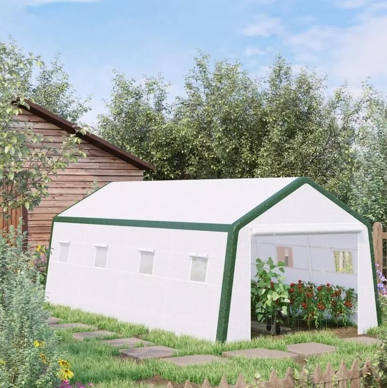 20' x 10' Greenhouse, Large Walk-In Design with Roll-Up Windows, Zippered Door, and UV-Resistant PE Cover