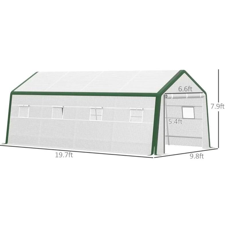20' x 10' Greenhouse, Large Walk-In Design with Roll-Up Windows, Zippered Door, and UV-Resistant PE Cover