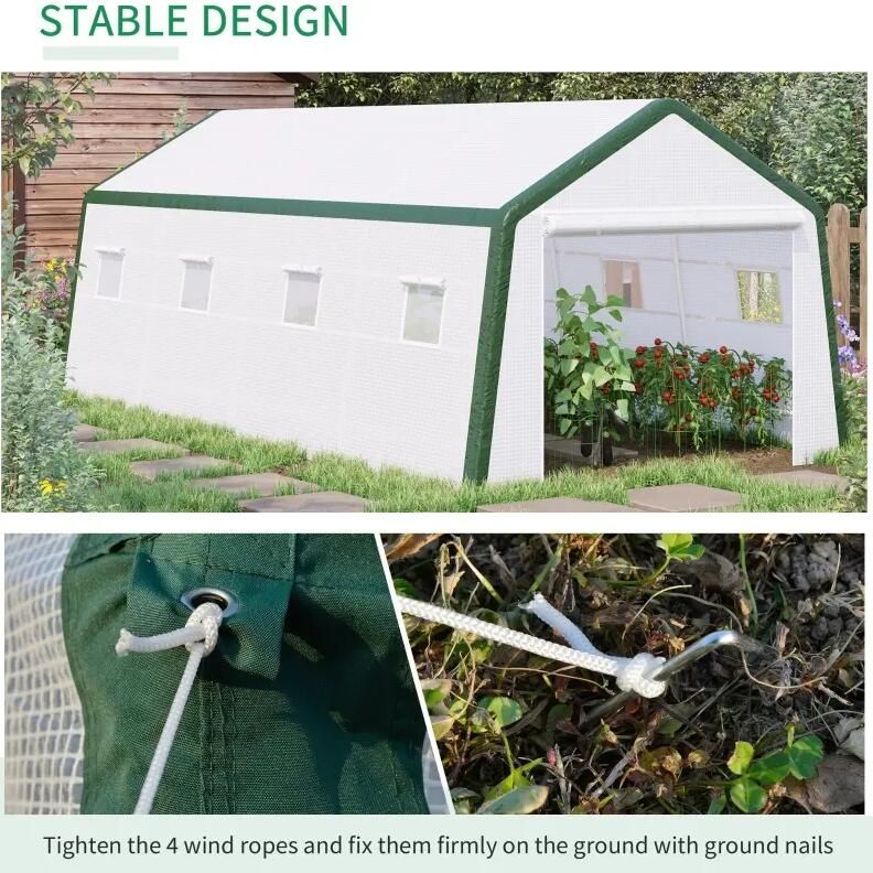 20' x 10' Greenhouse, Large Walk-In Design with Roll-Up Windows, Zippered Door, and UV-Resistant PE Cover