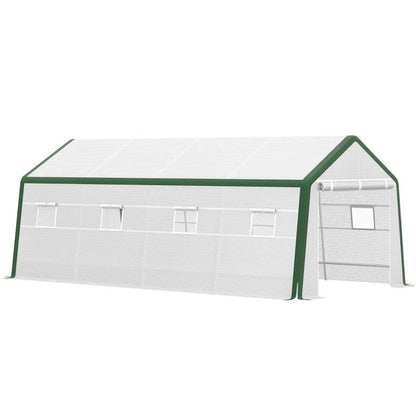 20' x 10' Greenhouse, Large Walk-In Design with Roll-Up Windows, Zippered Door, and UV-Resistant PE Cover