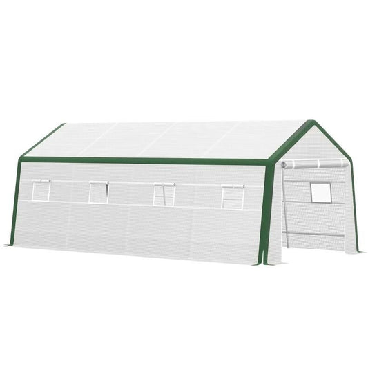 20' x 10' Greenhouse, Large Walk-In Design with Roll-Up Windows, Zippered Door, and UV-Resistant PE Cover
