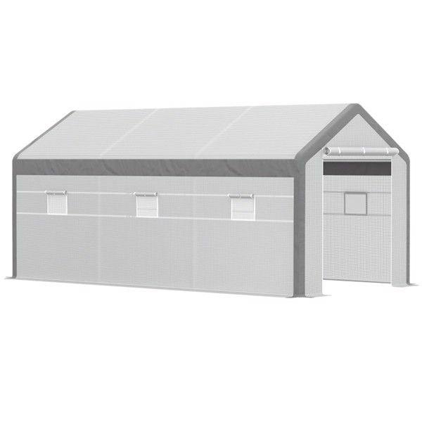 20' x 10' Large Polytunnel Greenhouse, Steel Frame, Roll-Up Windows, Zippered Doors