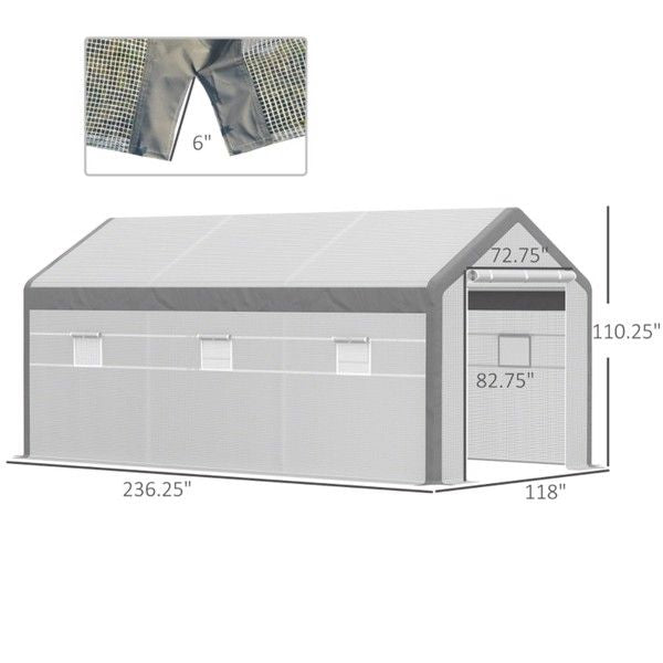 20' x 10' Large Polytunnel Greenhouse, Steel Frame, Roll-Up Windows, Zippered Doors