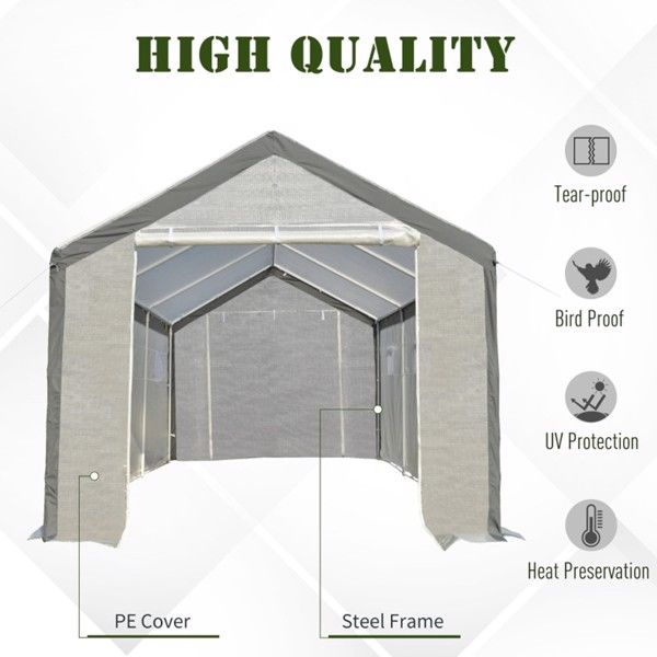 20' x 10' Large Polytunnel Greenhouse, Steel Frame, Roll-Up Windows, Zippered Doors