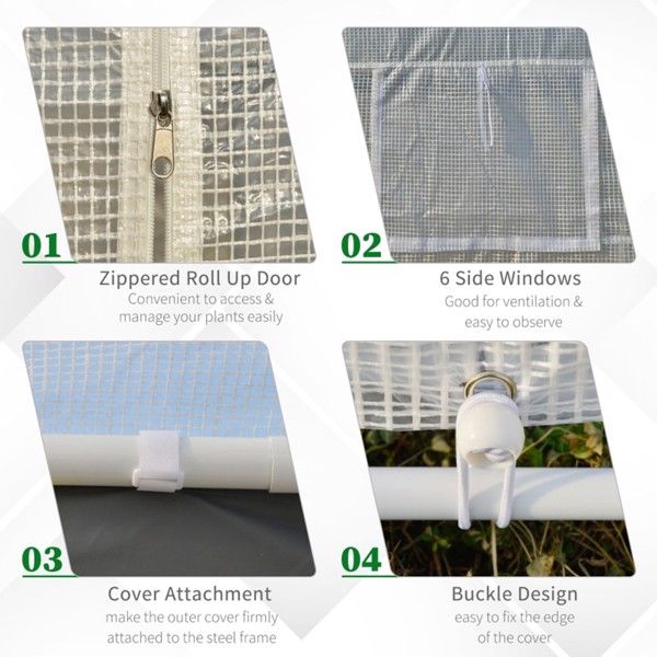 20' x 10' Large Polytunnel Greenhouse, Steel Frame, Roll-Up Windows, Zippered Doors
