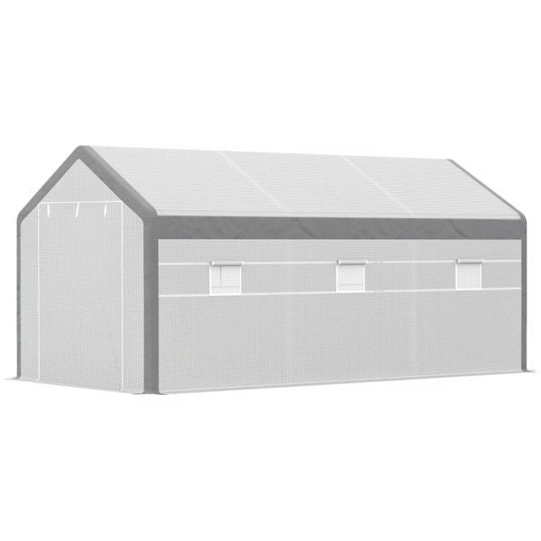 20' x 10' Large Polytunnel Greenhouse, Steel Frame, Roll-Up Windows, Zippered Doors
