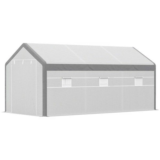 20' x 10' Large Polytunnel Greenhouse, Steel Frame, Roll-Up Windows, Zippered Doors