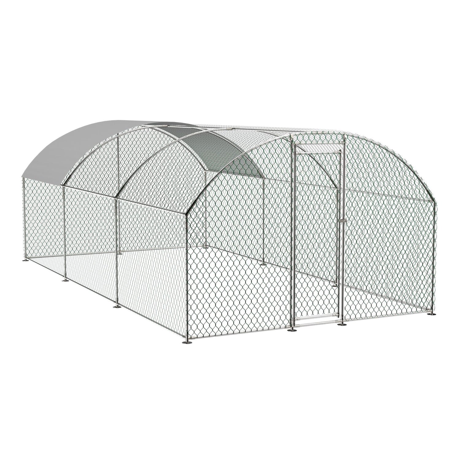 20' x 10' Metal Chicken Coop Run, Walk-In Enclosure with Shady Roof, Lockable Door