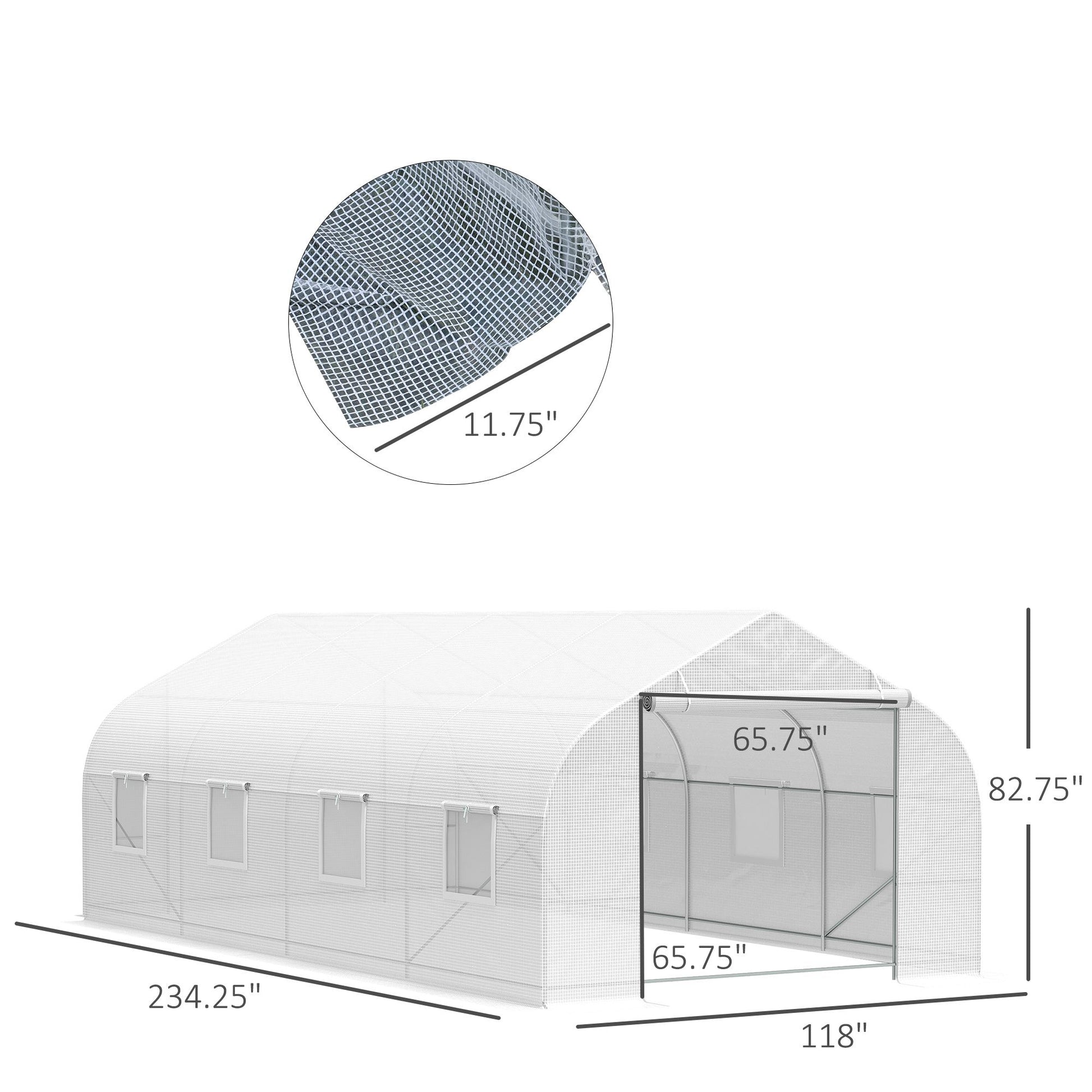 20' x 10' Outdoor Walk-in Greenhouse, Tunnel Green House with Roll-up Windows, Zippered Door, PE Cover, Heavy Duty Steel Frame, White