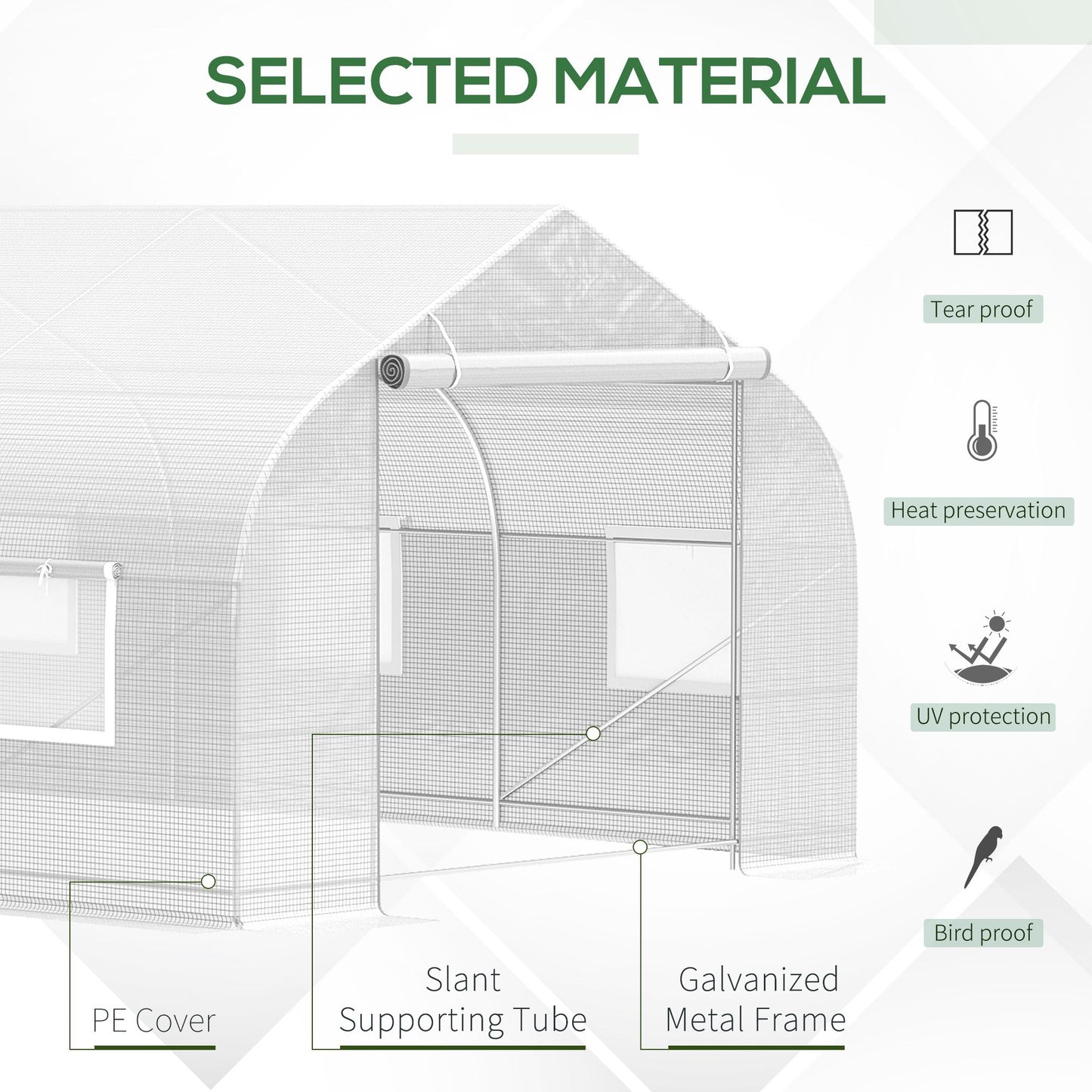 20' x 10' Outdoor Walk-in Greenhouse, Tunnel Green House with Roll-up Windows, Zippered Door, PE Cover, Heavy Duty Steel Frame, White