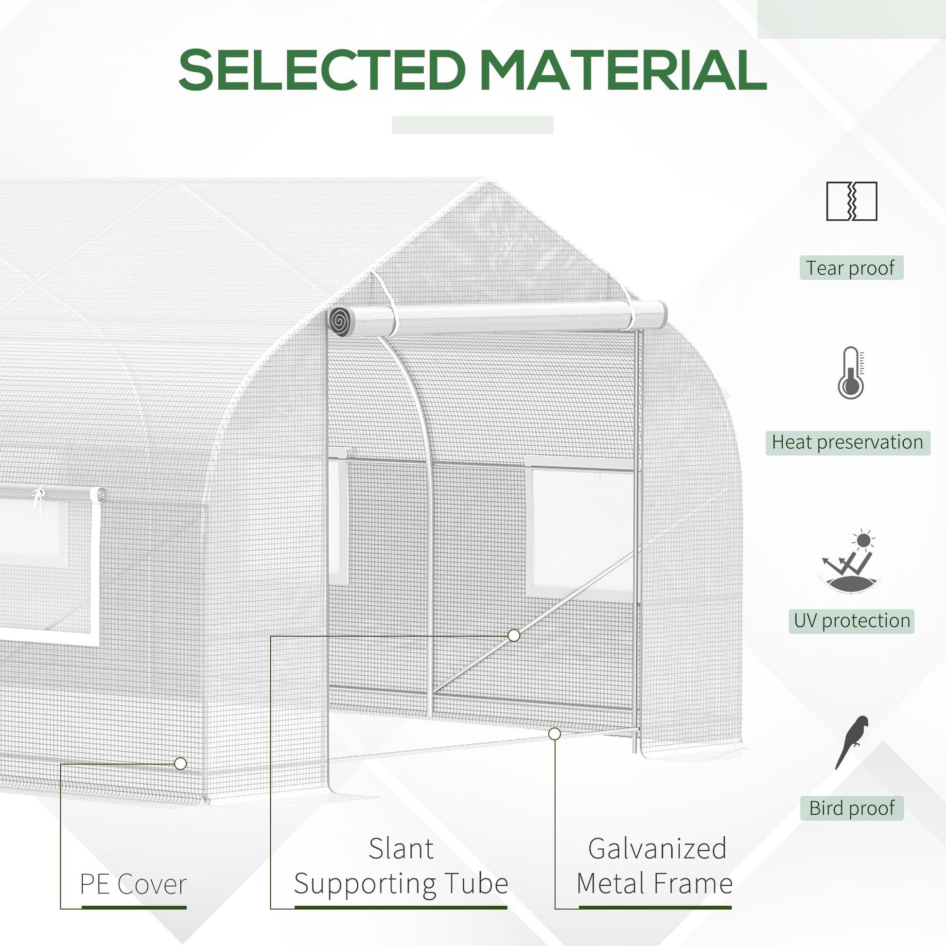 20' x 10' Outdoor Walk-in Greenhouse, Tunnel Green House with Roll-up Windows, Zippered Door, PE Cover, Heavy Duty Steel Frame, White