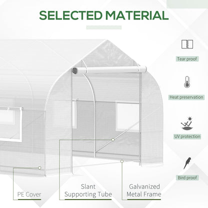 20' x 10' Outdoor Walk-in Greenhouse, Tunnel Green House with Roll-up Windows, Zippered Door, PE Cover, Heavy Duty Steel Frame, White