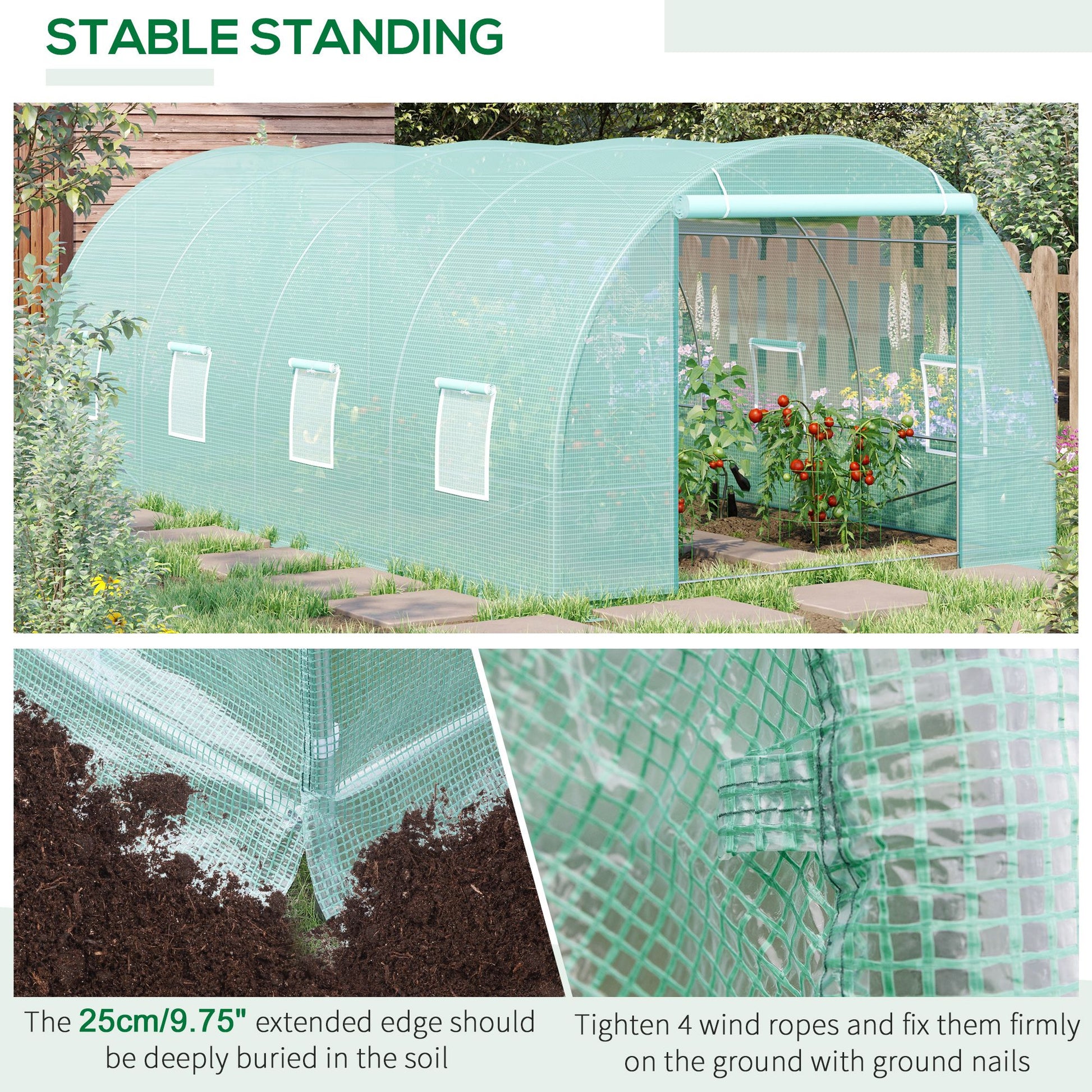20' x 10' Outsunny Walk-In Tunnel Greenhouse, Steel Frame, Green Cover, Roll-Up Windows & Door