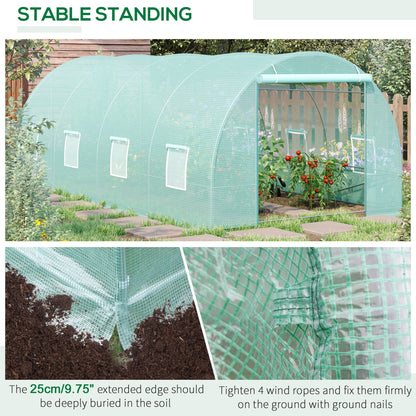 20' x 10' Outsunny Walk-In Tunnel Greenhouse, Steel Frame, Green Cover, Roll-Up Windows & Door