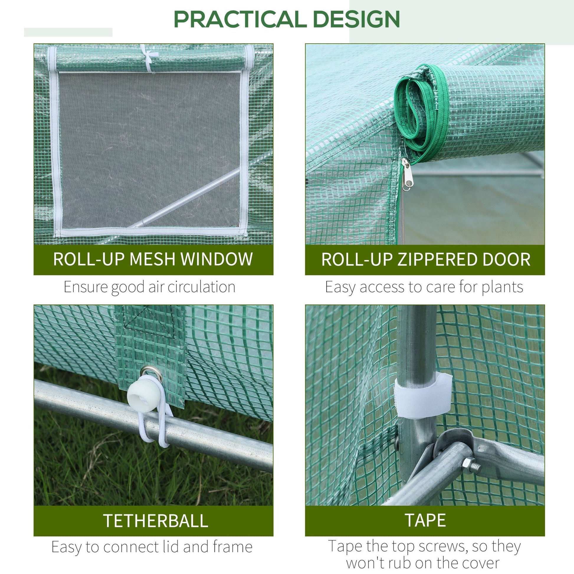 20' x 10' Outsunny Walk-In Tunnel Greenhouse, Steel Frame, Green Cover, Roll-Up Windows & Door