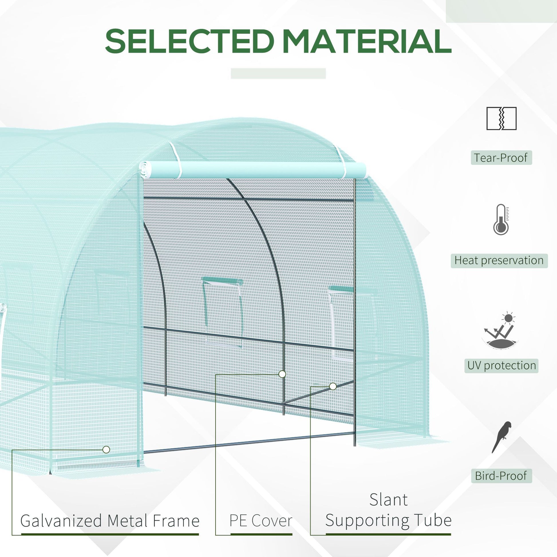 20' x 10' Outsunny Walk-In Tunnel Greenhouse, Steel Frame, Green Cover, Roll-Up Windows & Door