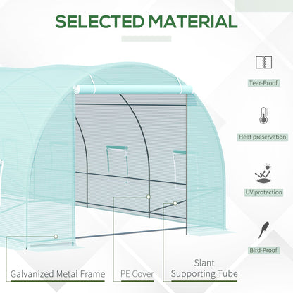 20' x 10' Outsunny Walk-In Tunnel Greenhouse, Steel Frame, Green Cover, Roll-Up Windows & Door