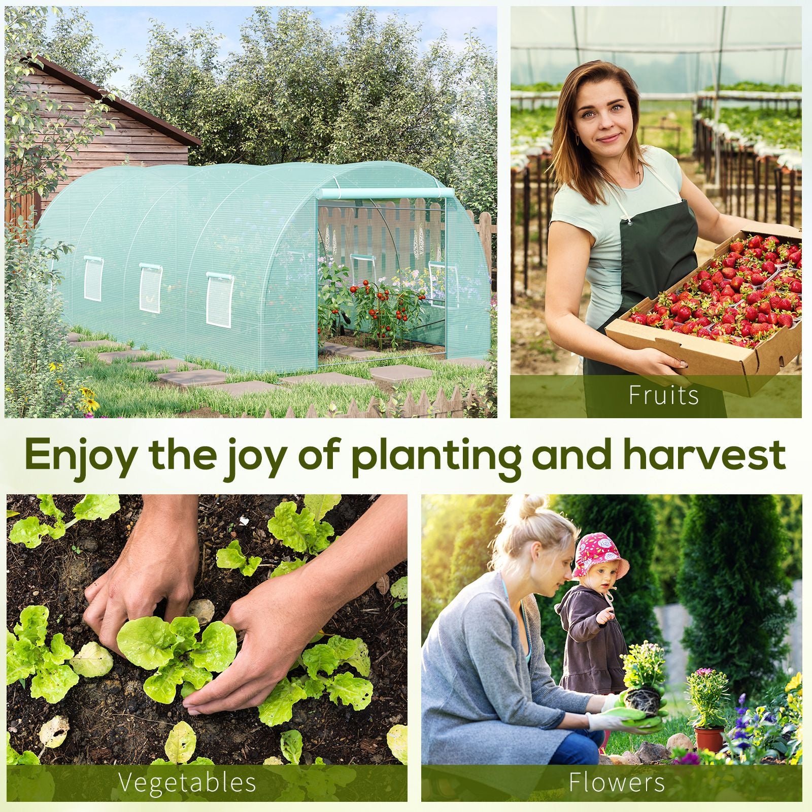 20' x 10' Outsunny Walk-In Tunnel Greenhouse, Steel Frame, Green Cover, Roll-Up Windows & Door