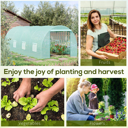 20' x 10' Outsunny Walk-In Tunnel Greenhouse, Steel Frame, Green Cover, Roll-Up Windows & Door