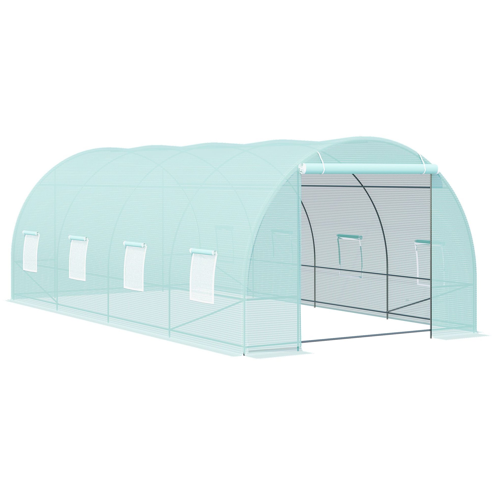 20' x 10' Outsunny Walk-In Tunnel Greenhouse, Steel Frame, Green Cover, Roll-Up Windows & Door