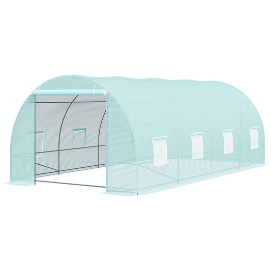 20' x 10' Outsunny Walk-In Tunnel Greenhouse, Steel Frame, Green Cover, Roll-Up Windows & Door