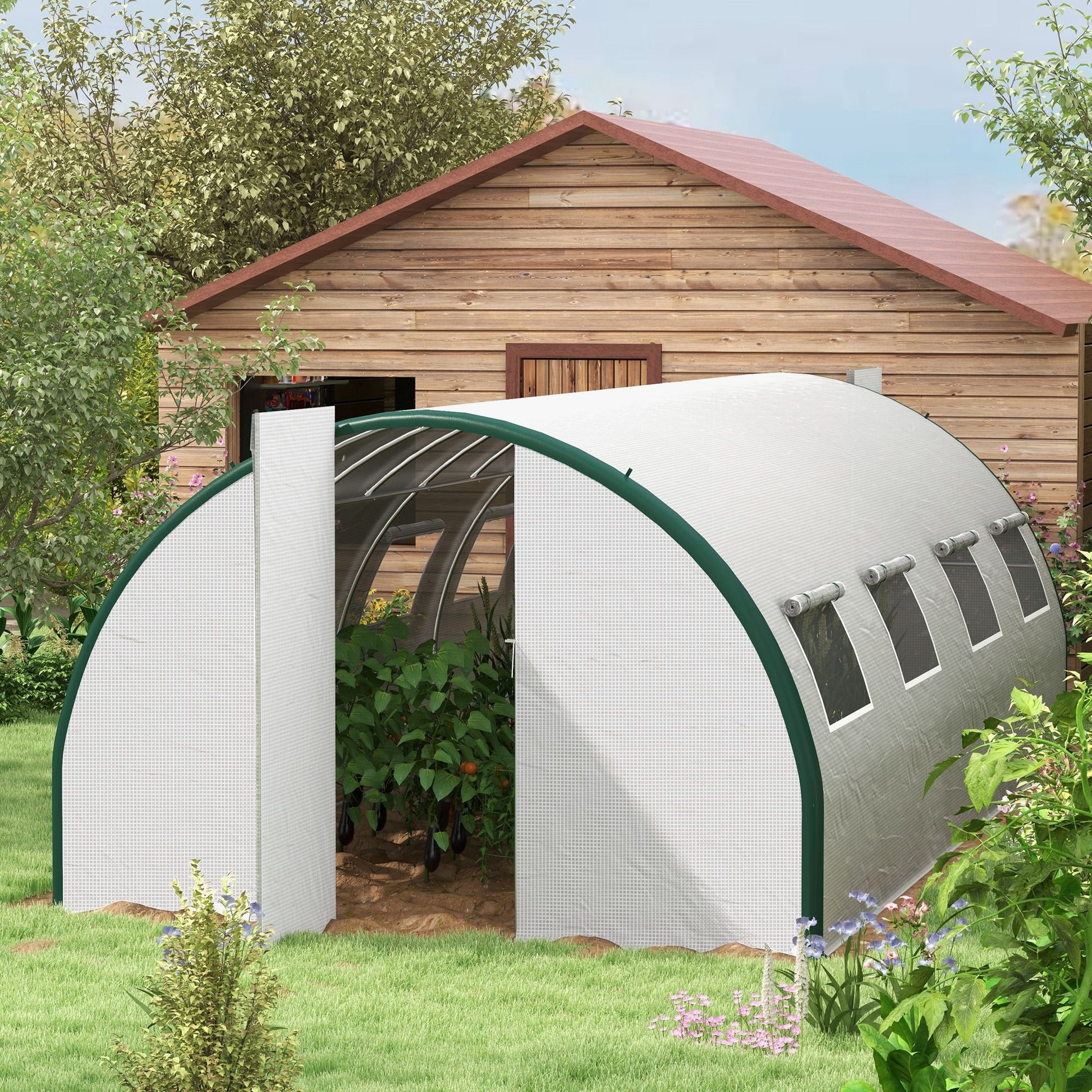20' x 10' Polytunnel Greenhouse, Galvanized Steel Frame, PE Cover, Hinged Door