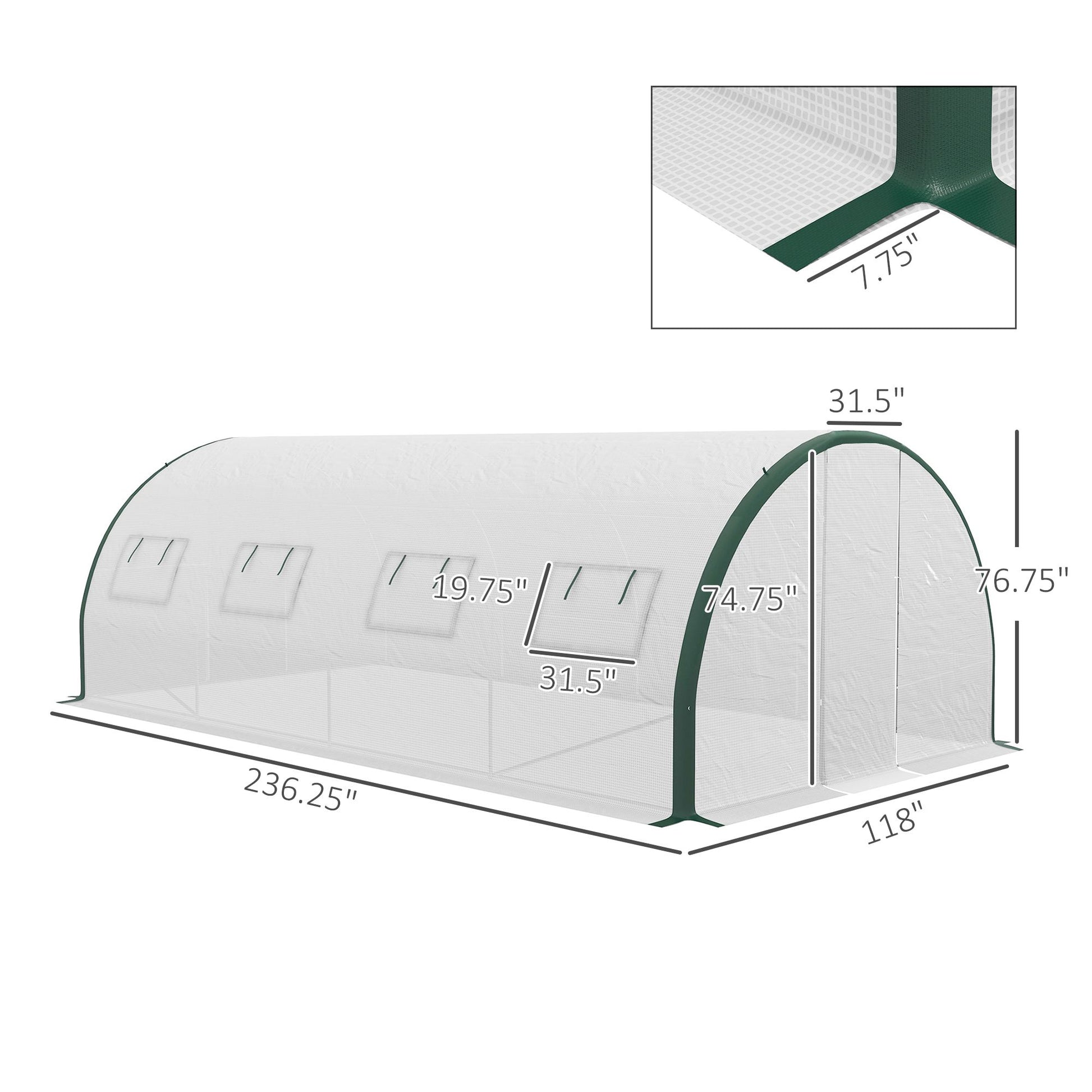 20' x 10' Polytunnel Greenhouse, Galvanized Steel Frame, PE Cover, Hinged Door