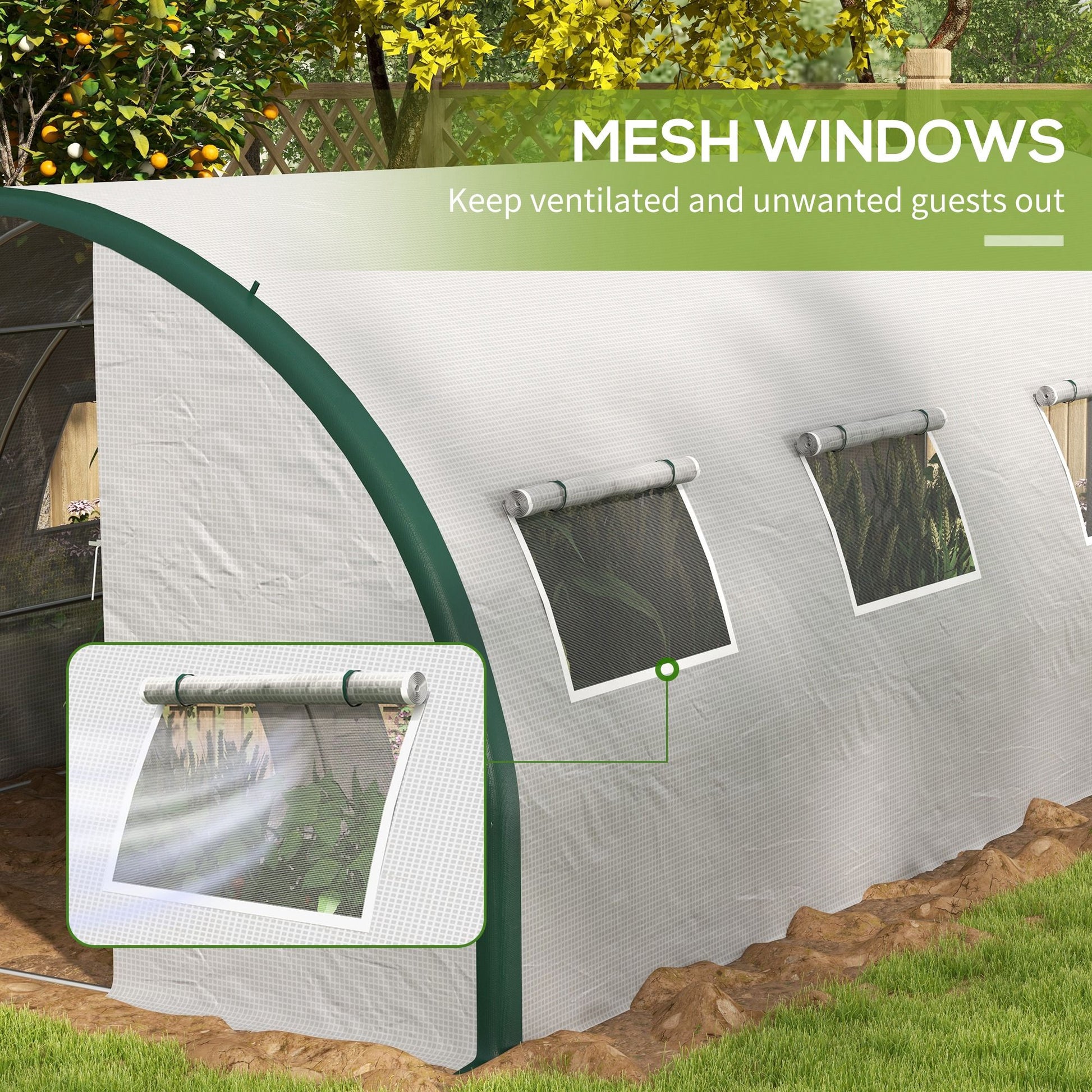 20' x 10' Polytunnel Greenhouse, Galvanized Steel Frame, PE Cover, Hinged Door