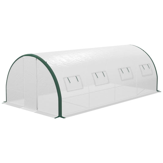 20' x 10' Polytunnel Greenhouse, Galvanized Steel Frame, PE Cover, Hinged Door