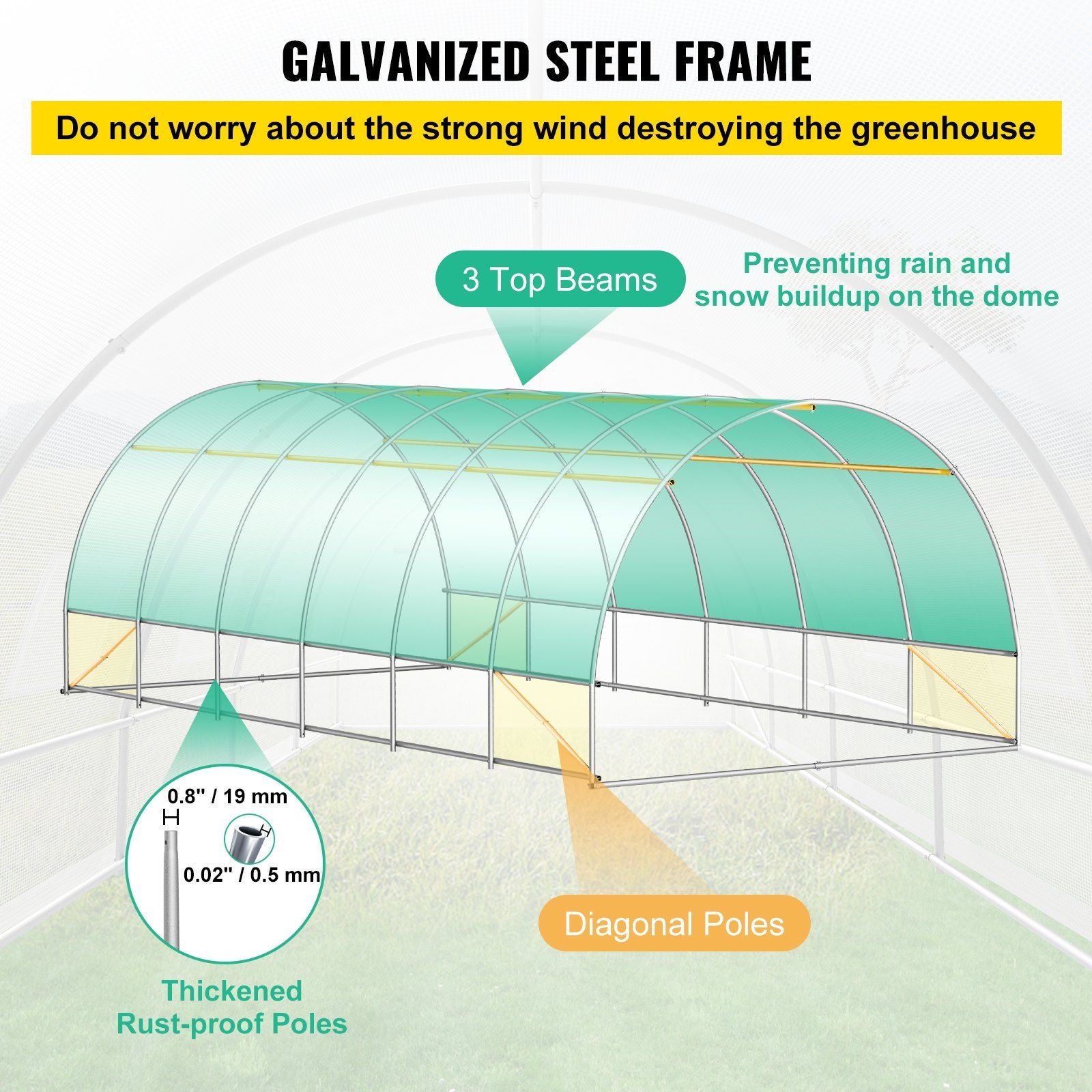 20' x 10' Tunnel Greenhouse, Heavy-Duty & Weatherproof Design