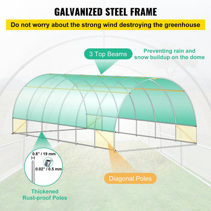 20' x 10' Tunnel Greenhouse, Heavy-Duty & Weatherproof Design