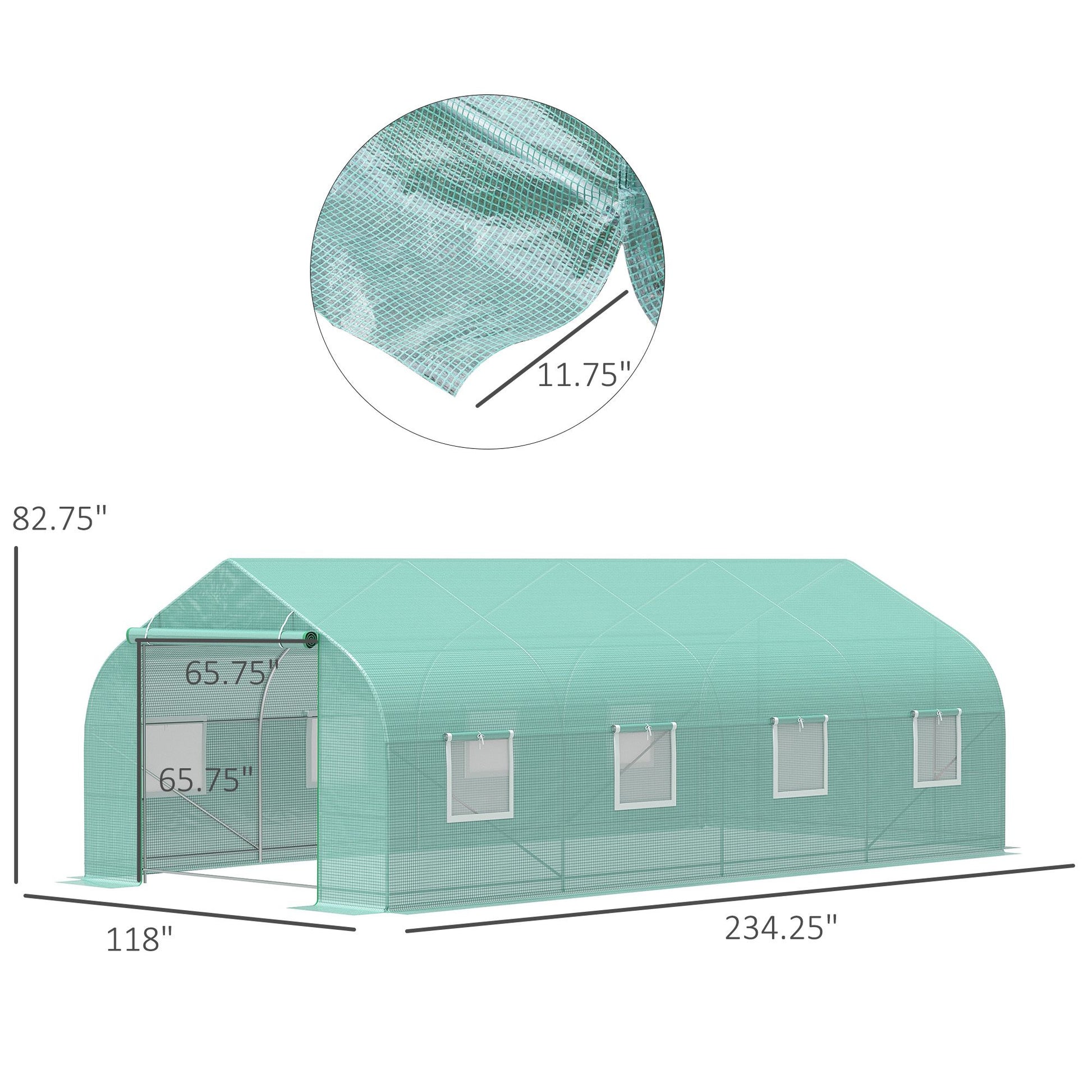20' x 10' Walk-In Greenhouse, Durable Steel Frame, Green PE Cover