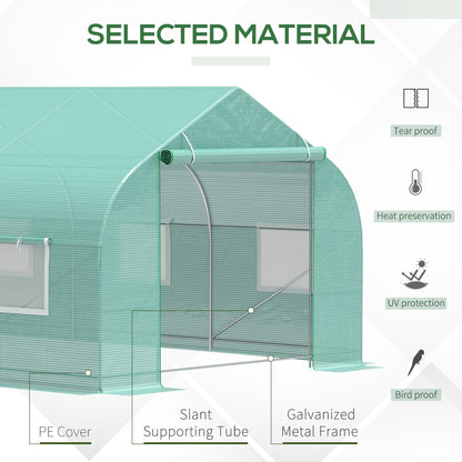 20' x 10' Walk-In Greenhouse, Durable Steel Frame, Green PE Cover