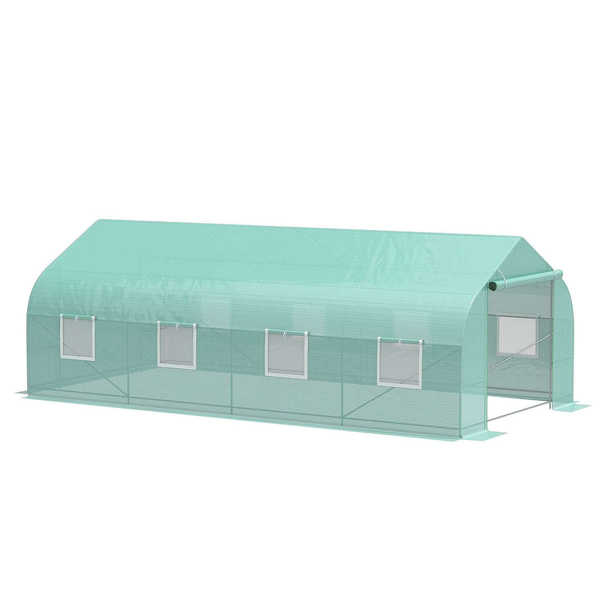 20' x 10' Walk-In Greenhouse, Durable Steel Frame, Green PE Cover