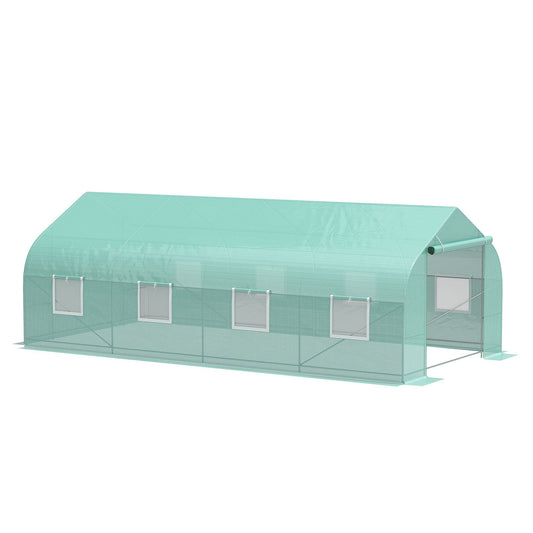 20' x 10' Walk-In Greenhouse, Durable Steel Frame, Green PE Cover