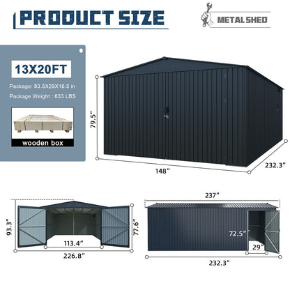 20' x 13' Outdoor Storage Shed, Spacious Walk-In Design