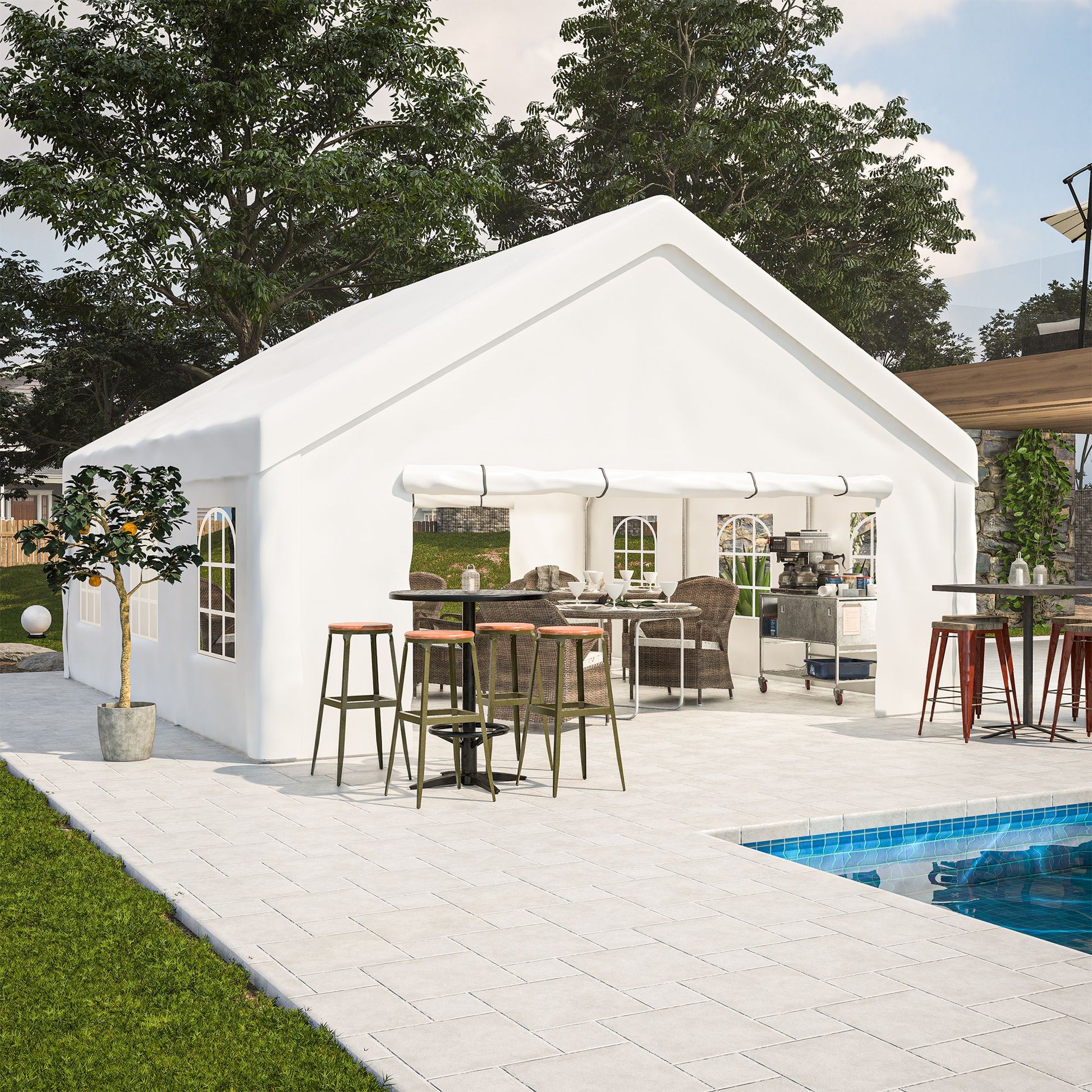 20' x 20' Heavy Duty Party Tent with Sidewalls & Zippered Doors, Outdoor Canopy for Events, Weddings, and Camping